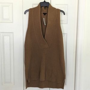 NWT Ann Taylor sleeveless v-neck sweater tunic, tan, size large, wool blend